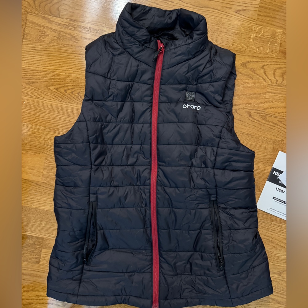 Ororo heated classic Black Puffer Vest with Red Accents